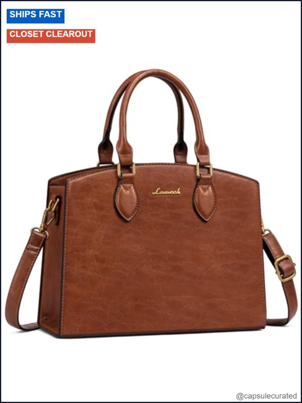 Vintage PU Leather Satchel Tote, Medium Ladies Handbag Adjustable Strap